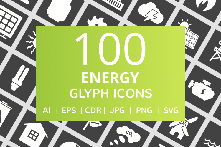 100 Energy Glyph Inverted Icons