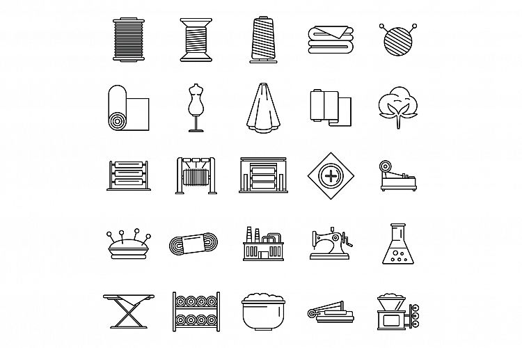 Textile production factory icons set, outline style