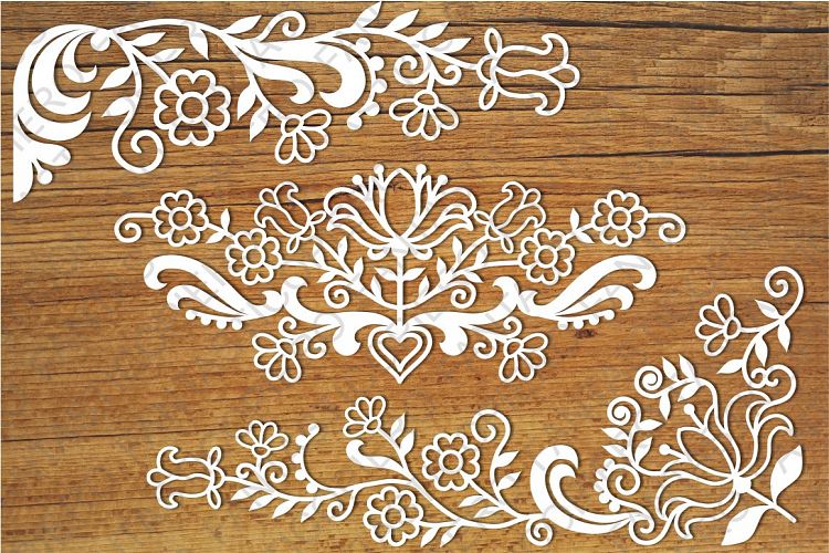 Friezes floral SVG files for Silhouette Cameo and Cricut. floral clipart PNG. Wedding paper craft template. Floral stencils for card making.