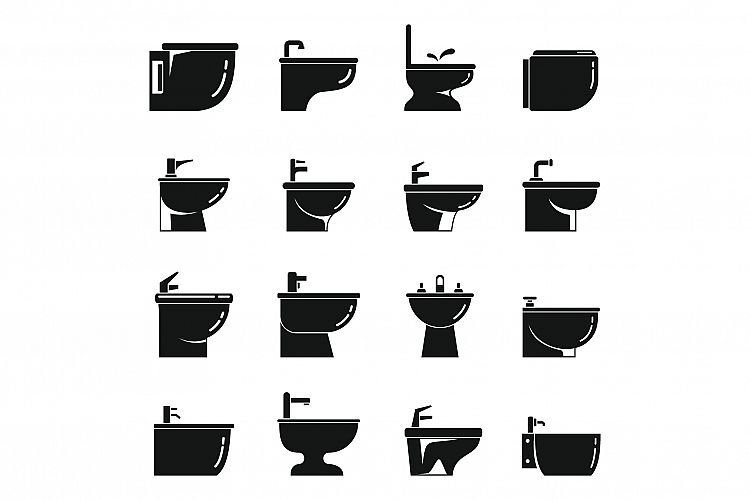 Ceramic bidet icons set, simple style example image 1