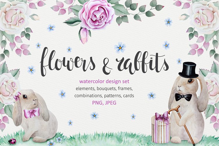 Rabbits and flowers collection.