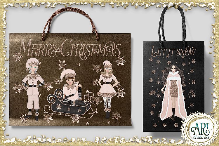 Christmas Snow Queen in Rose Gold Glitter and Pink 21 PNG
