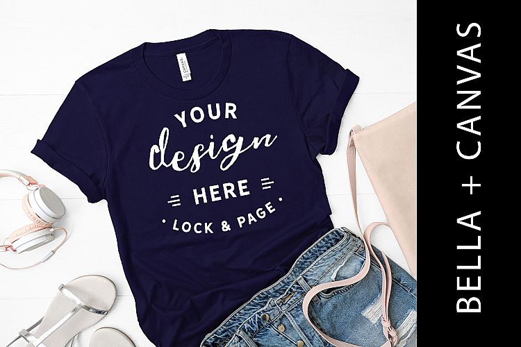 Navy Bella Canvas 3001 Tee Shirt Mockup Girls T-Shirt
