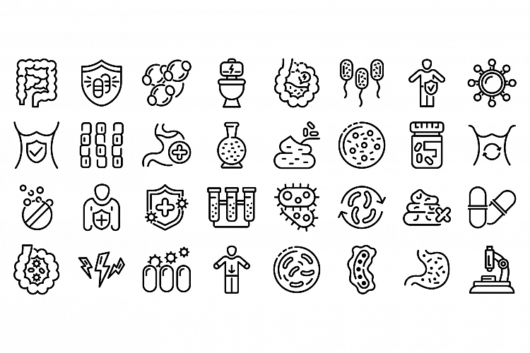 Probiotics icons set, outline style