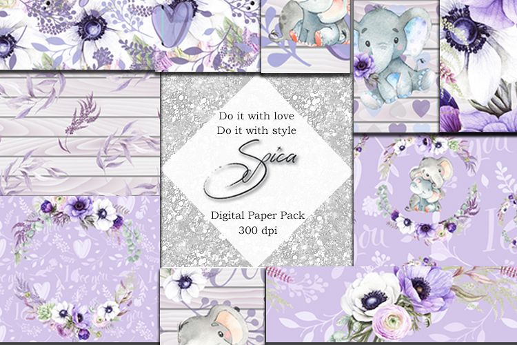 Baby elephant digital paper