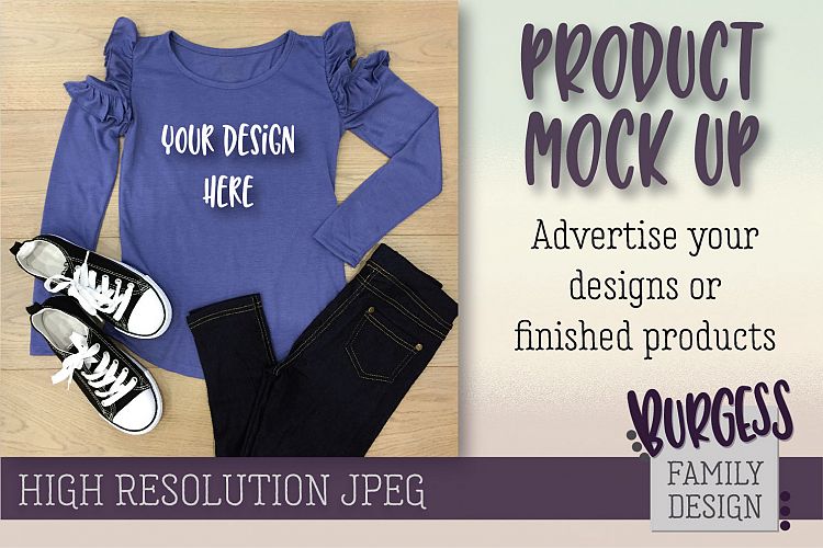 MOCK UP Girls purple ruffle   jeans | High Resolution JPEG