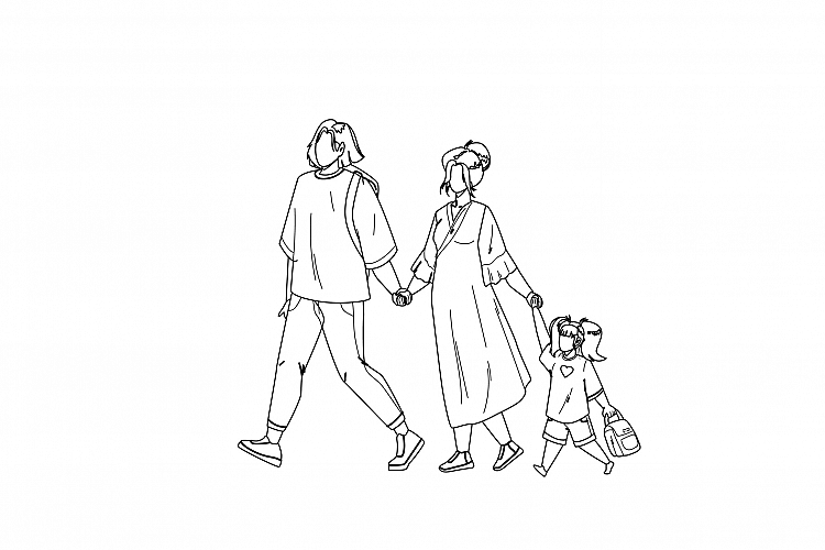 Japanese Family Walking Together In Park Vector example image 1