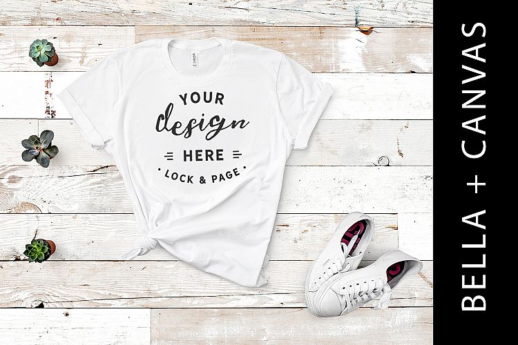 White Bella Canvas 3001 Womens T-Shirt Mockup Beach Style