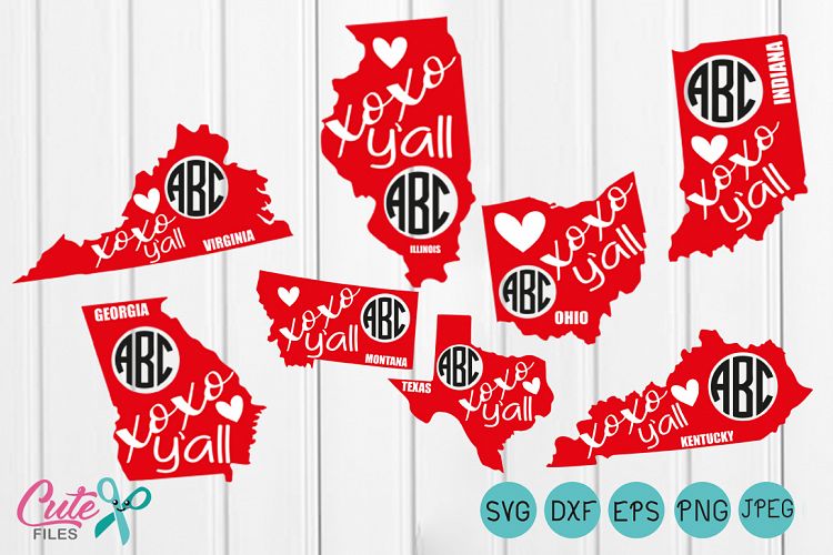 States monogram svg, Monogram Frames, texas state xoxo yall