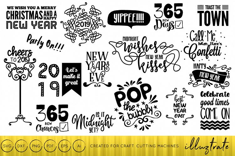 New Years 2019 SVG Cut File Design Bundle