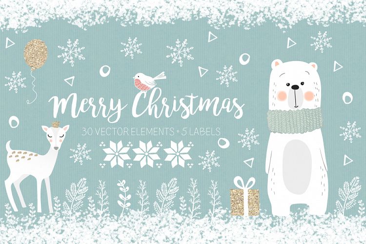 Christmas collection, white haliday clipart