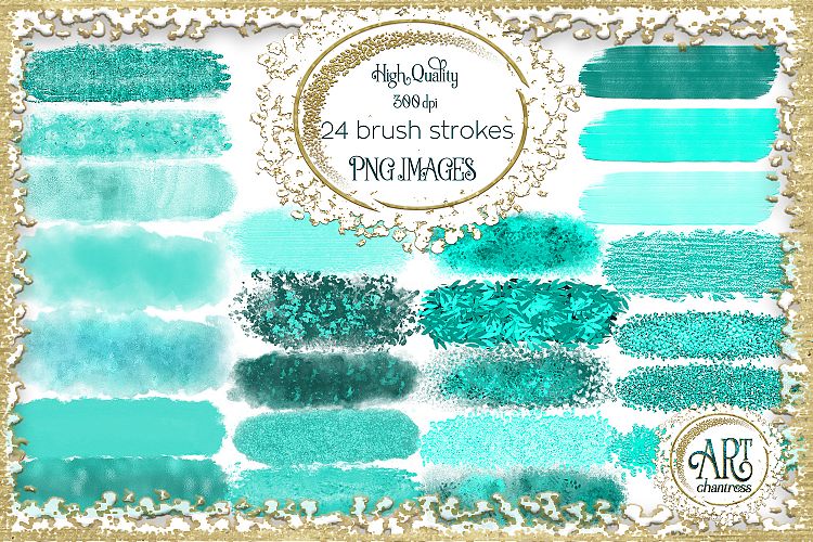 Teal Aqua Glitter Brush Strokes 24 PNG Aquamarine clipart Splashes 