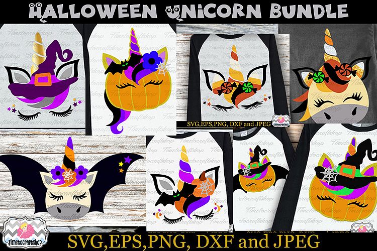 SVG, Eps, Dxf & Png Files For Halloween Unicorn Bundle