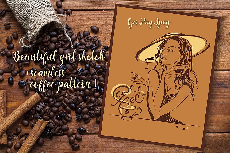 Butiful lady in a hat with a Cup of coffee.