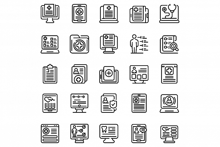 Electronic patient card icons set, outline style example image 1