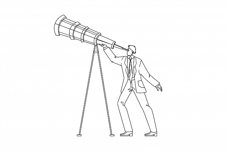 Visionary Businessman Looking Into Spyglass Vector