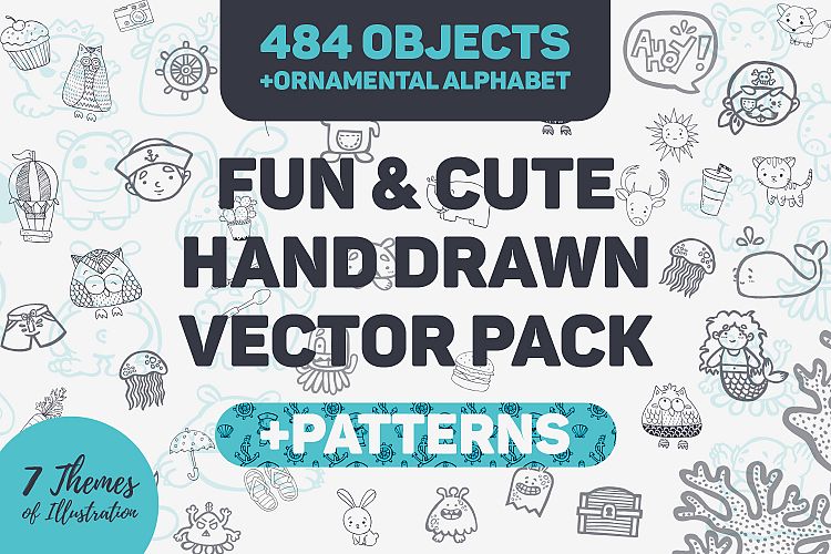 Fun & Cute Hand Drawn Vector Pack +Patterns