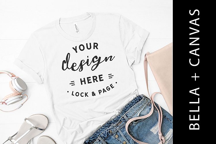 White Bella Canvas 3001 TShirt Mockup Hand Bag Apparel