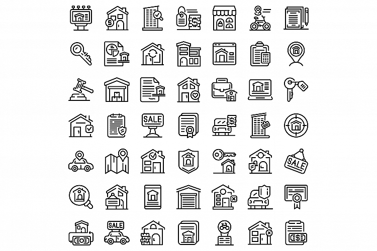 Rent icons set, outline style example image 1