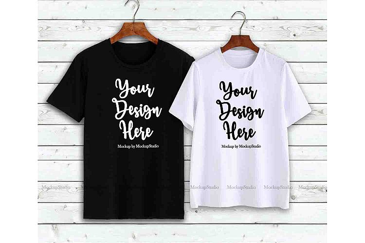 Download Couple T-Shirts Mockup, Matching Couples Shirts On Hangers