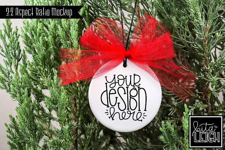 Red Tulle Flat Ceramic Ornament Mockup