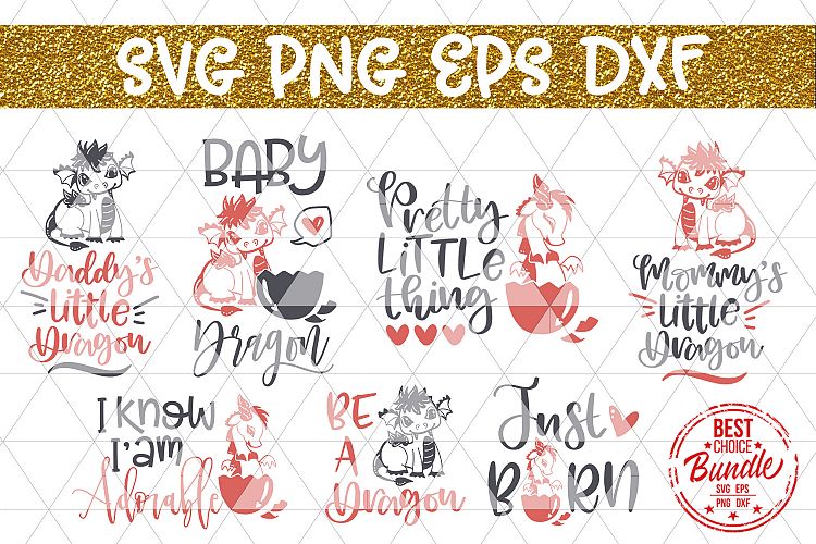 Dragon Bundle SVG Cut File, Baby Shower SVG, EPS, DXF, PNG