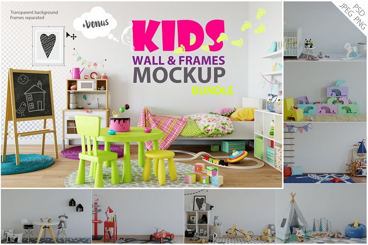 Kids Wall & Frames Mockup - BUNDLE
