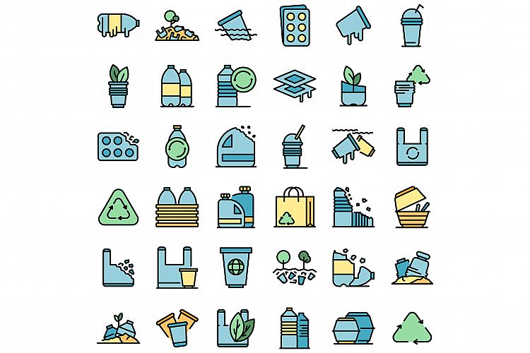 Biodegradable plastic icons set vector flat example image 1
