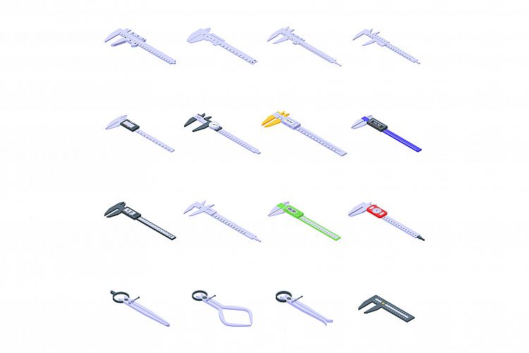 Calipers icons set, isometric style example image 1