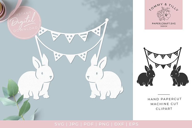 Download Free Svgs Download Rabbits With Bunting Svg Papercut Cutting File Free Design Resources
