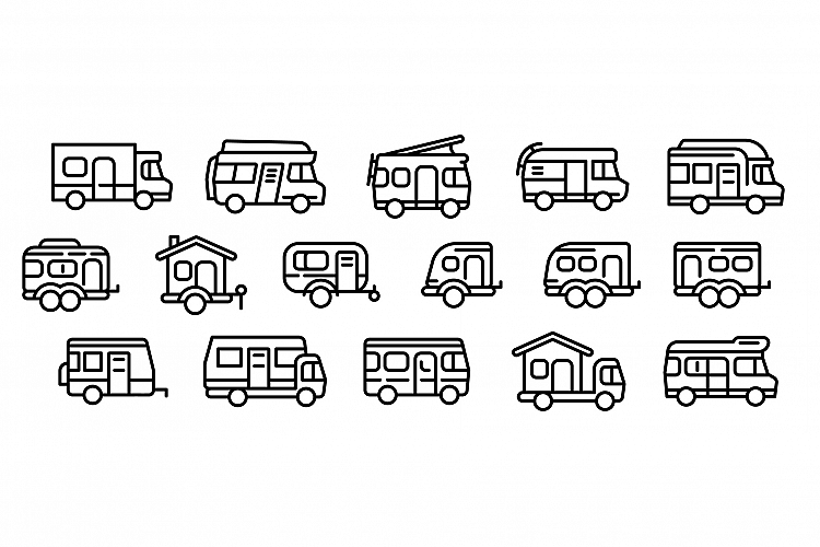 Motorhome icons set, outline style example image 1
