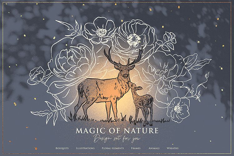 Floral and animals. Graphic Set