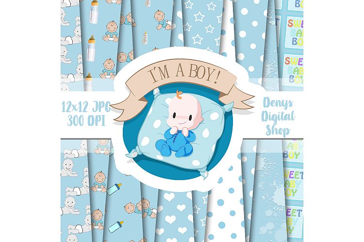 Baby Boy, Baby Shower, Blue Baby Patterned, Scrapbooking