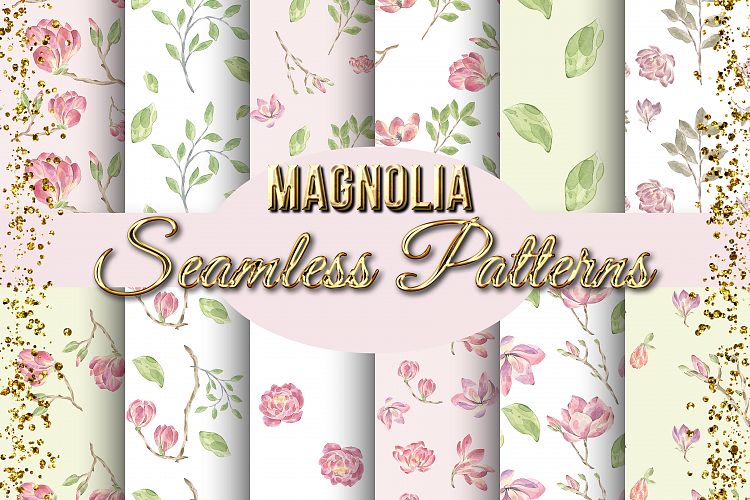 Watercolour Magnolia Seamless Patterns