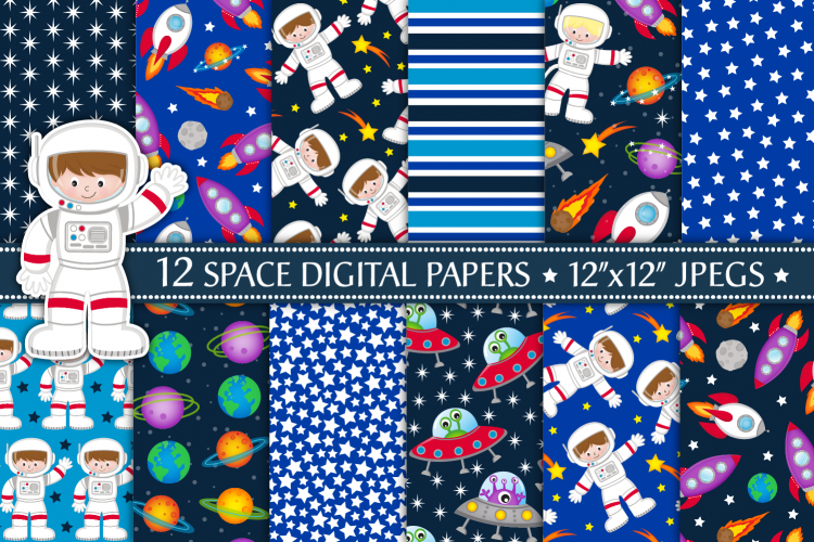 Space Digital Papers, Space Patterns, Astronauts, Planets