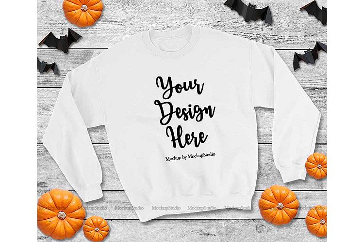 Halloween White Sweatshirt Mock Up Fall Gildan Heavy Blend