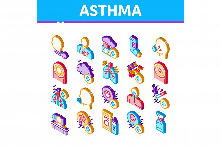 Asthma Sick Allergen Isometric Icons Set Vector