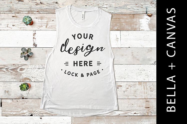 White Bella Canvas 8803 Tank Top Mockup Muscle Top Flat Lay