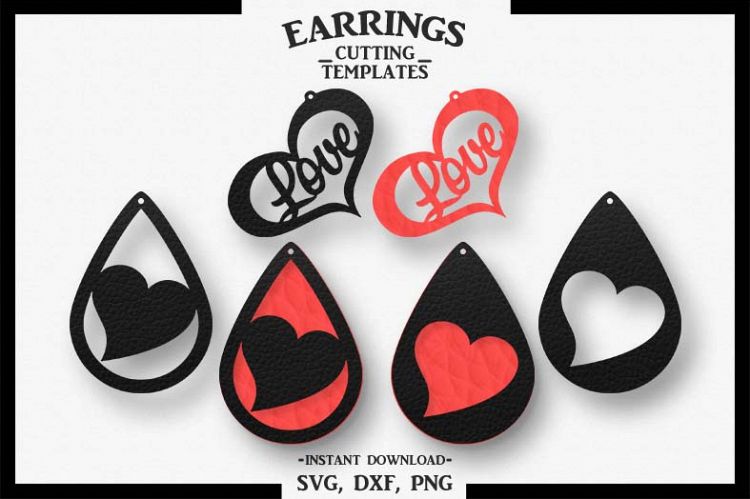 Download Love Heart Teardrop Earrings, Cut File, SVG DXF PNG, Cricut