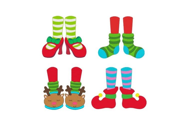 Christmas Feet Embroidery Designs Holiday Bundle Set of 4