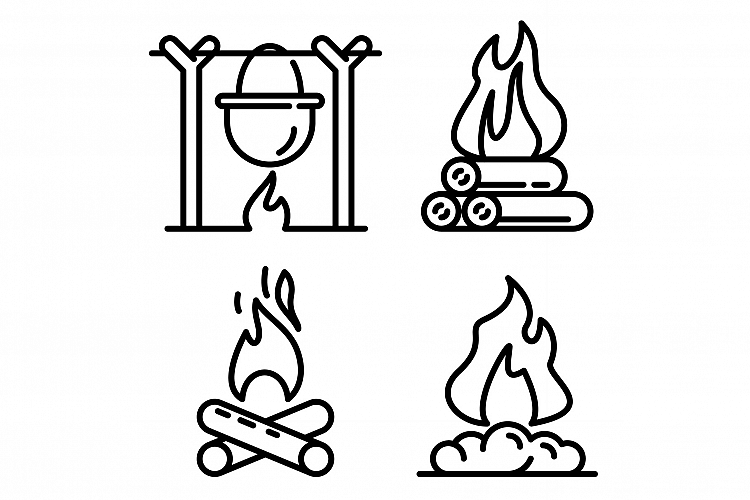 Campfire icons set, outline style example image 1