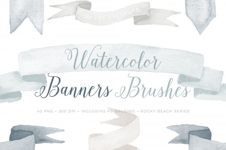 Photoshop Brushes Watercolor Ribbons with bonus clipart