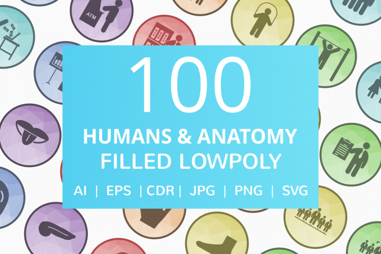 100 Humans   Anatomy Filled Low Poly Icons