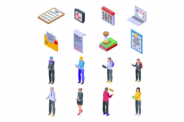 Assignment icons set, isometric style example image 1
