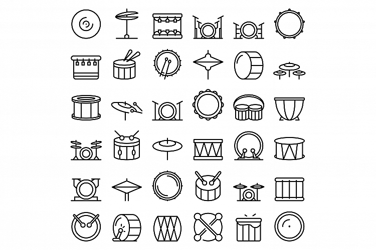 Drum icons set, outline style example image 1