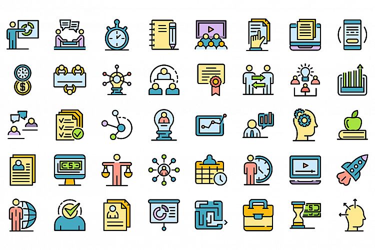 Business training icons set vector flat