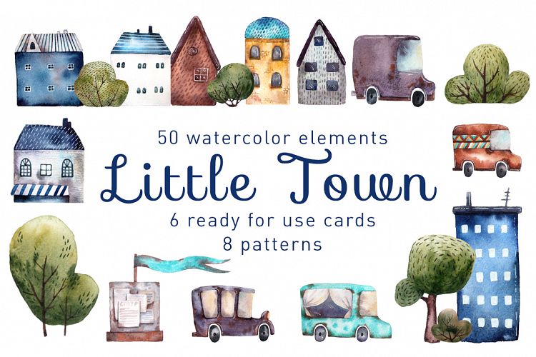 Little Town - Watercolor Clip Art Set
