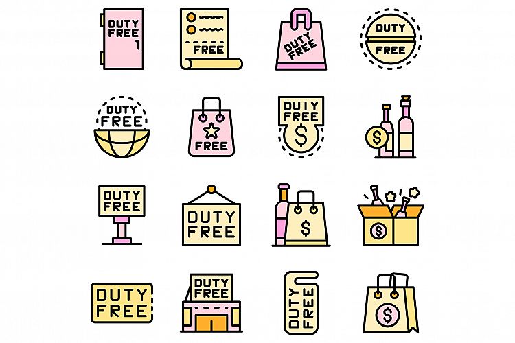 Duty free shop icons set vector flat example image 1