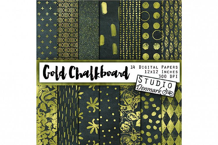 Gold Foil Chalkboard Digital Paper