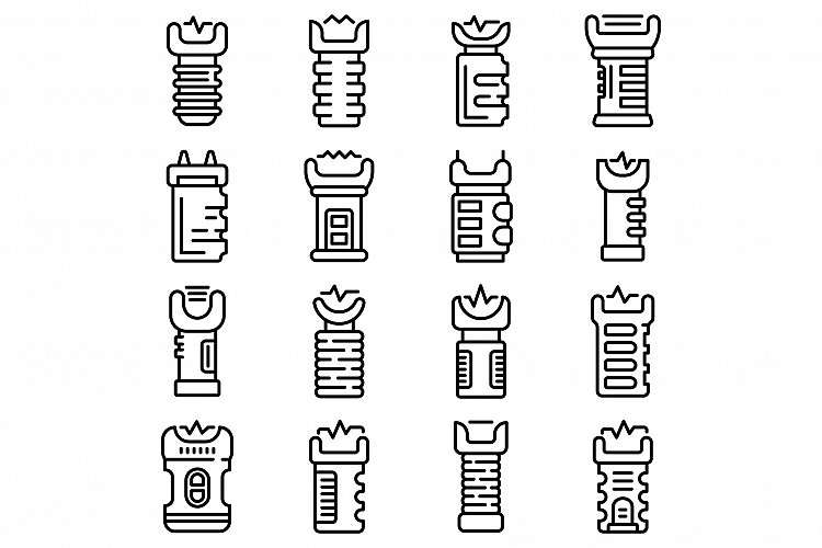 Taser icons set, outline style example image 1